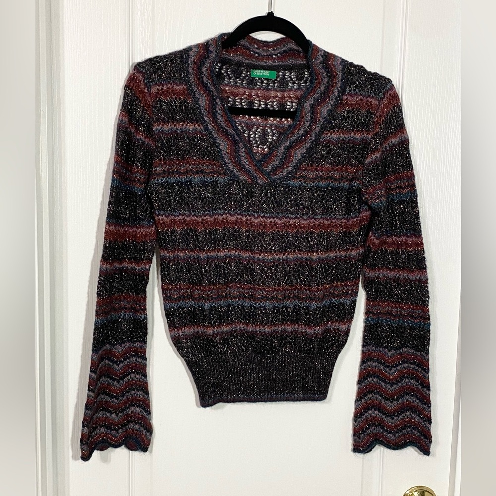 Y2K United Colors of Benetton ITALY MADE Bell Sleeve Metallic Chevron Sweater S